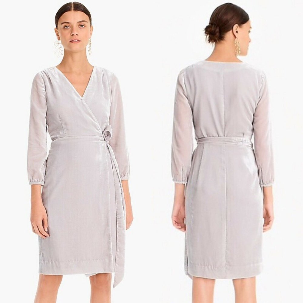 J Crew Drapey Velvet Wrap Dress Gray